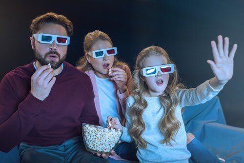 Family Watching 3D Movie