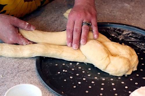 Braiding Bread by Folding the Right Strand Over the Middle in Step One