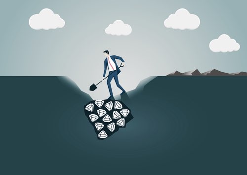 Illustration of a Man Digging for Diamonds