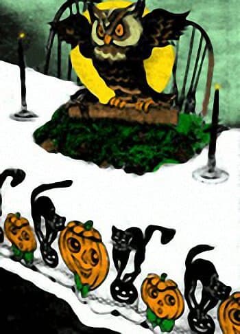 Halloween Dessert Table Decorated With Owl Centerpiece
