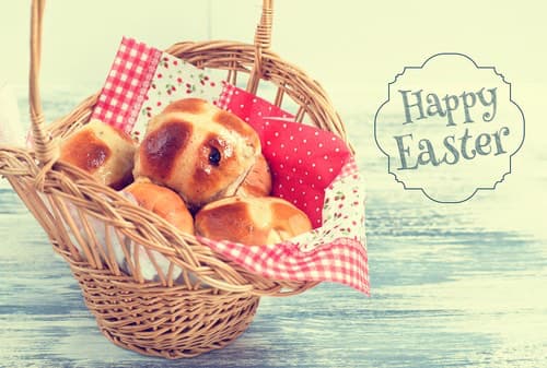 Basketful of Hot Cross Buns for a Traditional Easter Celebration