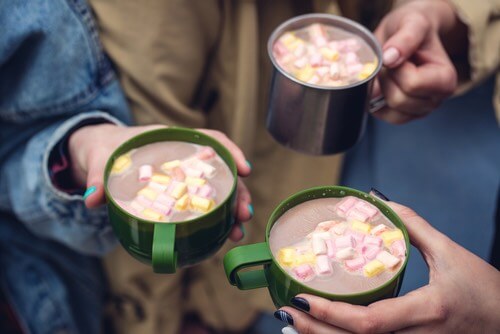 Mugs of Hot Chocolate with Miniature Marshmallows