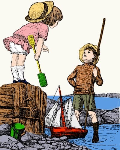 Vintage Illustration of Children Enjoying the Seaside