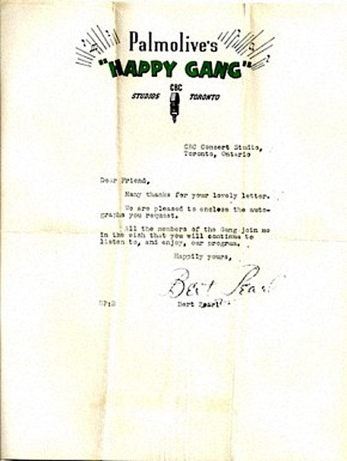 The Happy Gang Old Time Radio Program Letter