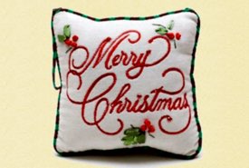Pine Needle Pillow Embroidered with Merry Christmas