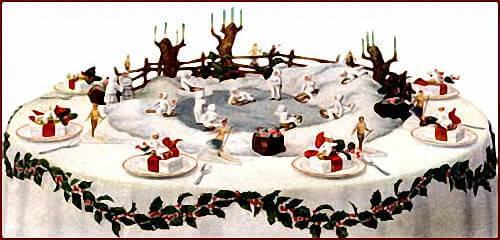 A Group of Tiny Sledders Offers an Old Fashioned Christmas Centerpiece Idea