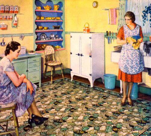 Two Ladies Conversing in a Vintage Kitchen