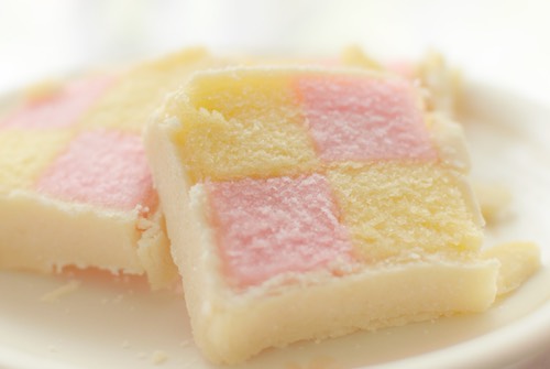 Slice of Battenberg Cake With Marzipan Frosting