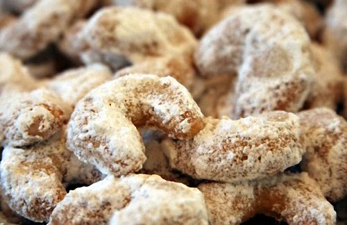 Homemade Crescent Cookies Dusted With Powdered Sugar
