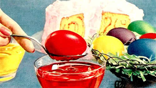 Vintage Illustration Showing Coloring Easter Eggs Using Food Dyes