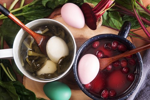Boiling Spinach and Beets for Natural Egg Coloring