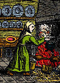 Colored Illustration of Renaissance Cook at the Hearth