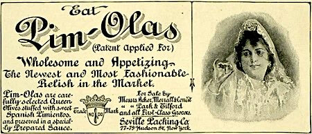 Vintage Pimolas Ad for Olives Stuffed with Pimiento Pepper